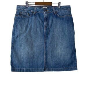 LL Bean Women's Skirt Denim Medium Wash Cotton A Line Slit Knee Length Size 14